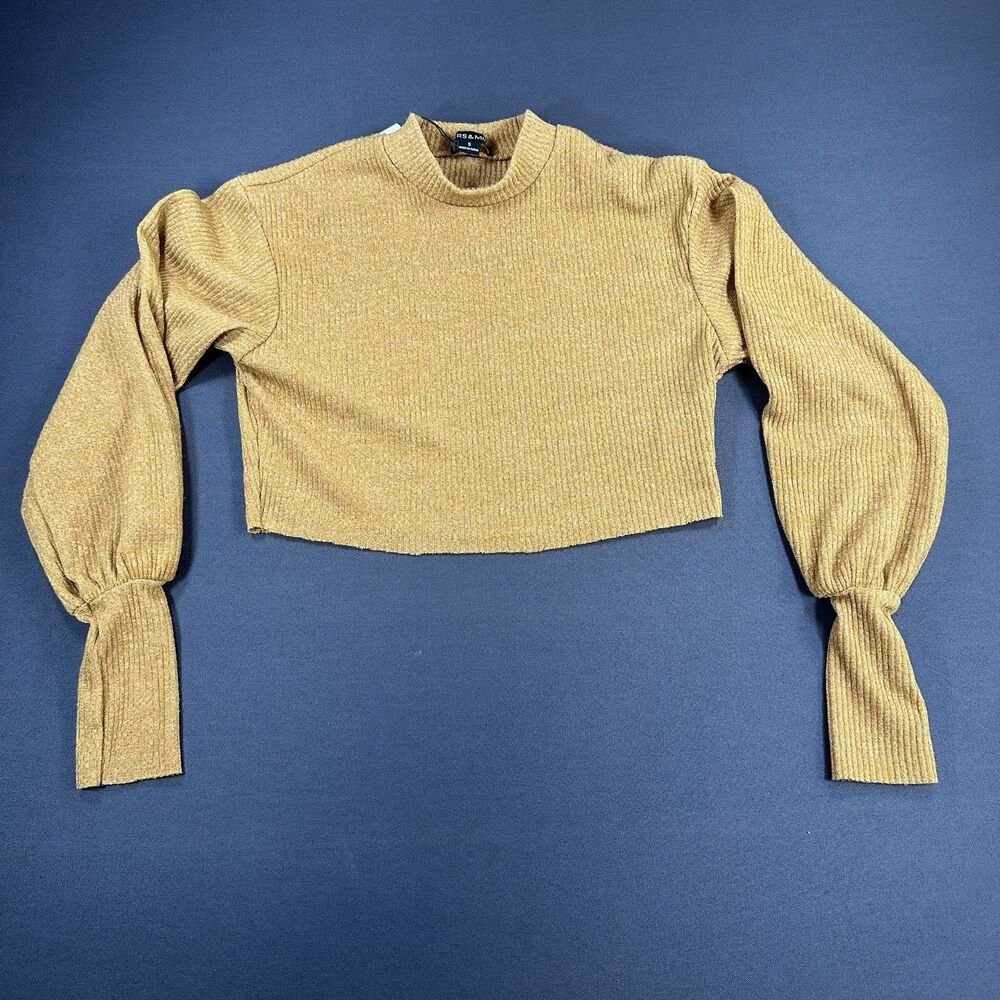 Hers & Mine Women's Small Cropped Sweater Brown Ribbed Long Sleeve NWT Brand New